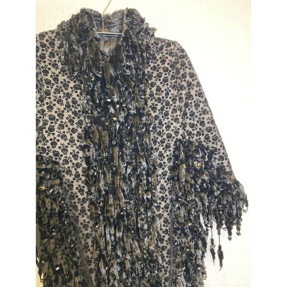 Black Chenille Velvet Beaded Shawl Vintage OS Soft Costume Lined Women’s Fancy - Picture 5 of 13